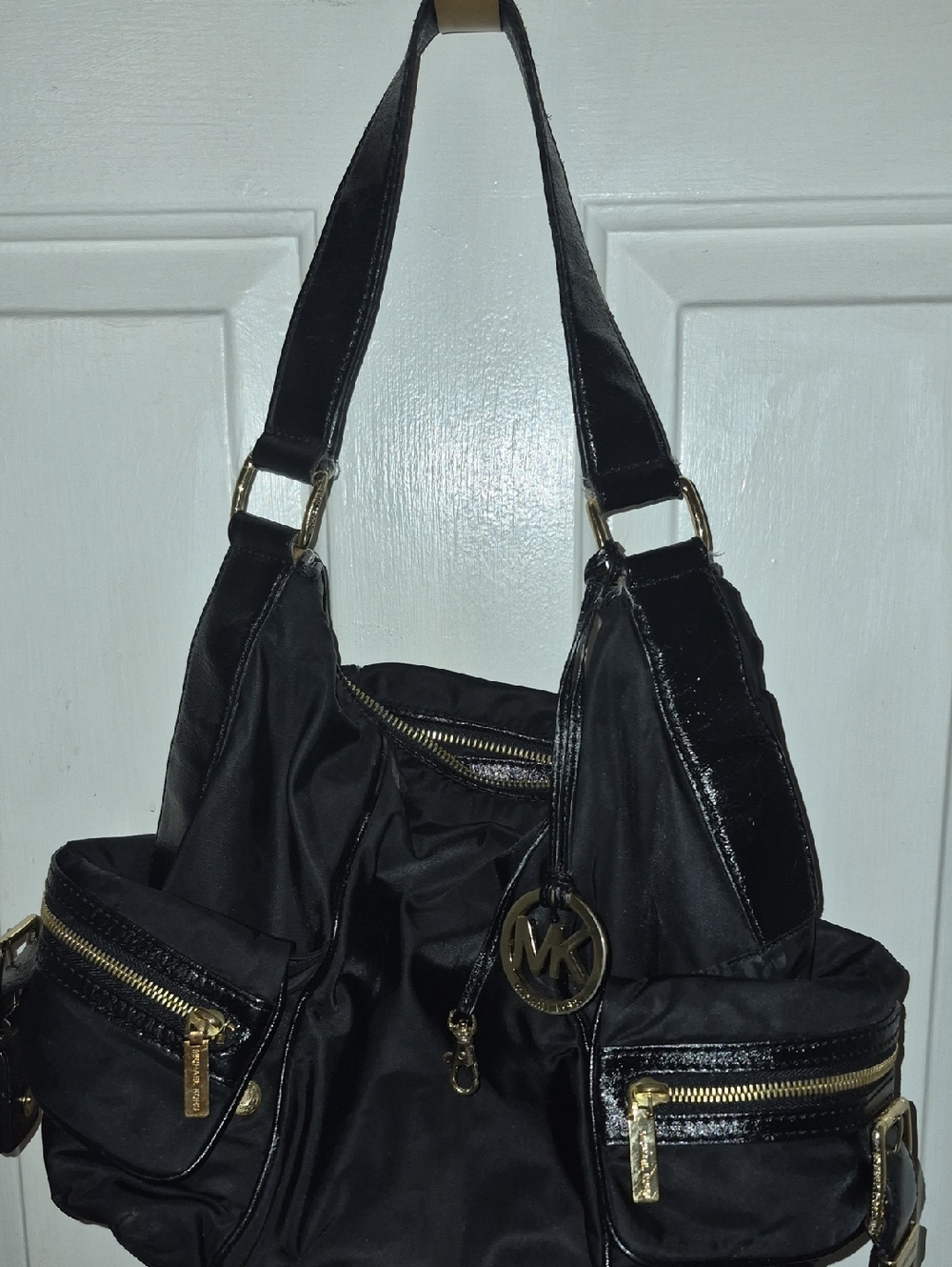 Michael Kors Black Shoulder Bag with Gold Accents